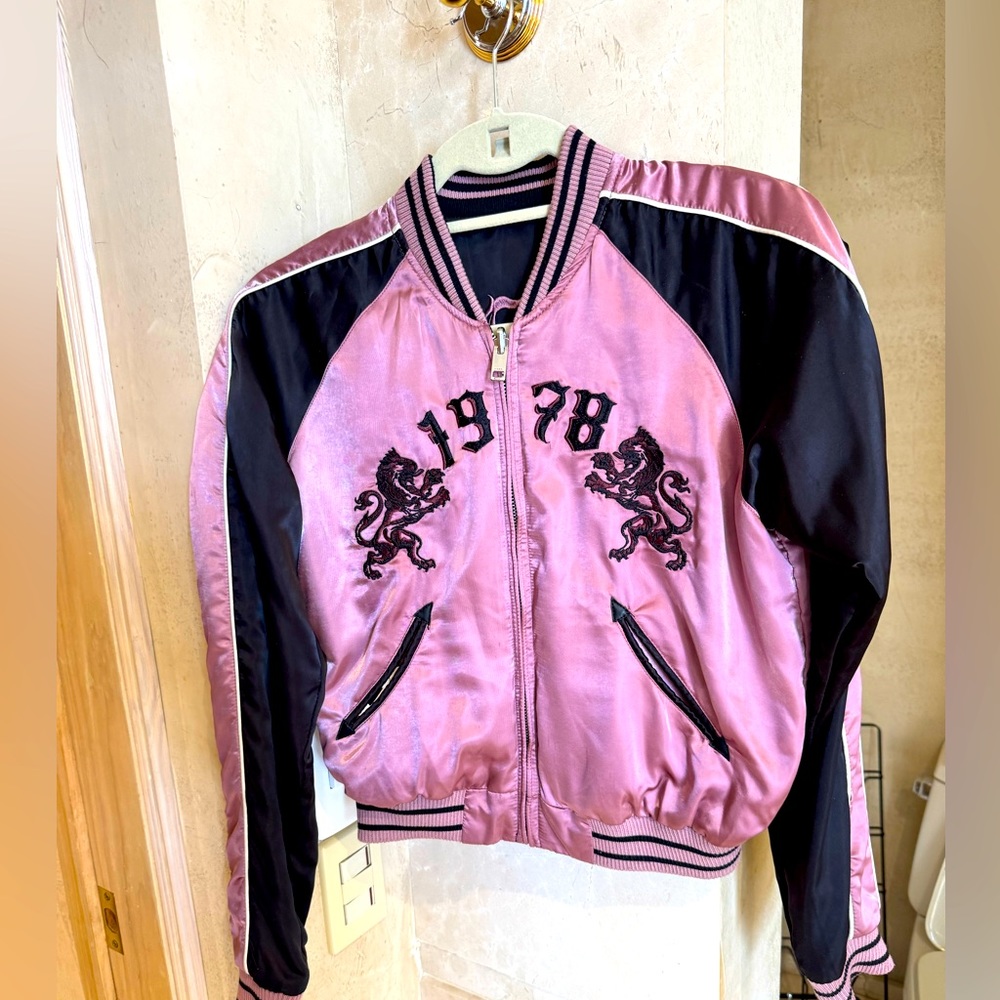 Diesel Women's Pink and Black Jacket reversible bomber jacket